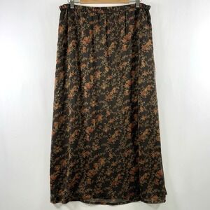 VTG Womens Y2K Dark Floral Chiffon Maxi Skirt Size M/L Brown Fairy Grunge Earthy